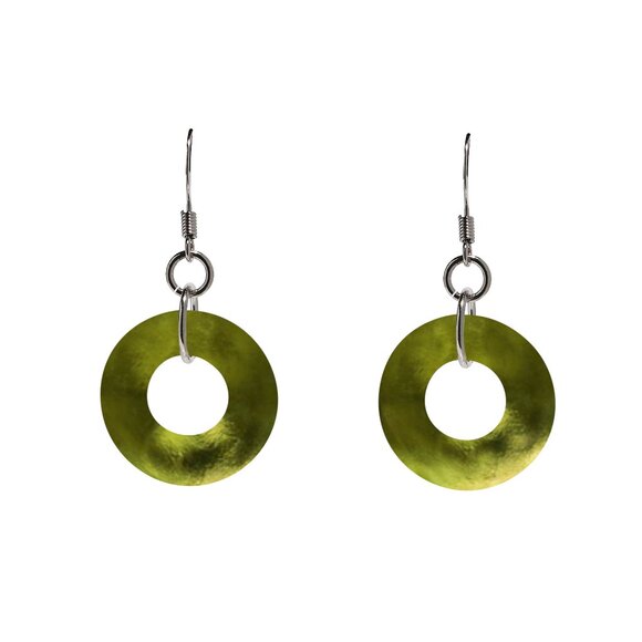 Recycled Early 1900's Olive Wine Bottle Glass Hoop Earrings - Picture 1 of 6